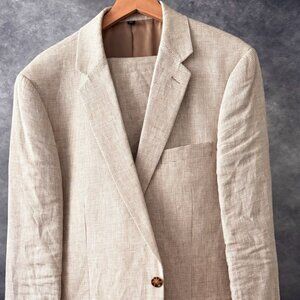 J.Crew Thompson Linen Suit – Beige Micro-Check – 42L / 34x34 – Excellent